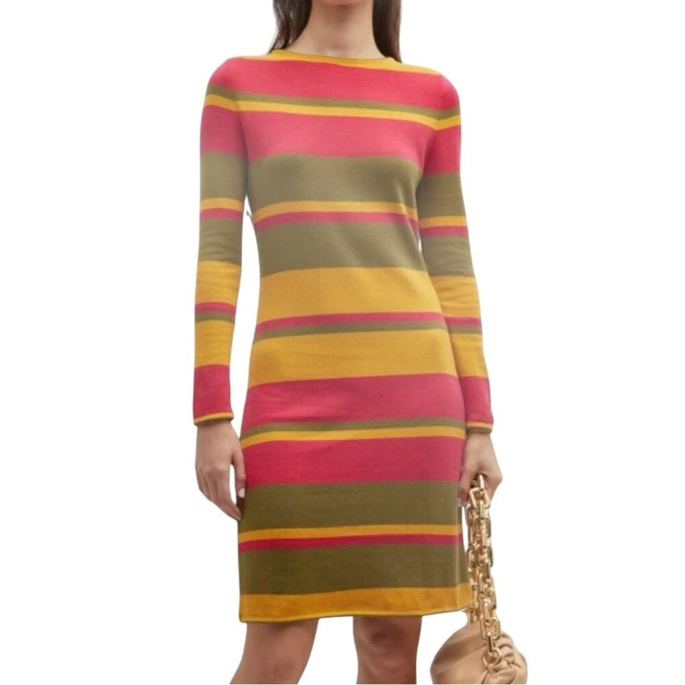 NWT Frances Valentine Phoebe Striped Long Sleeve Knit Dress XS in Olive Multi